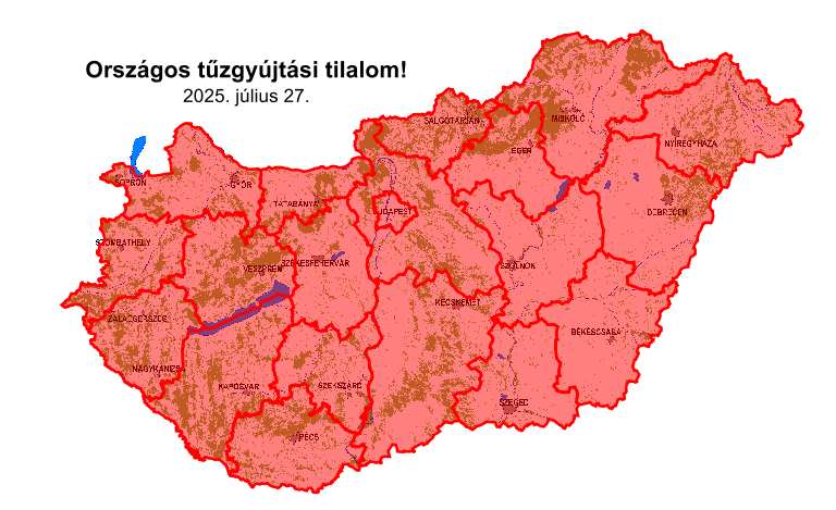 Aktuális tűzgyújtási tilalom térkép (2025.07.27)