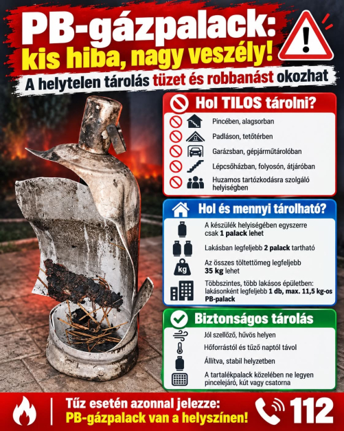 Propán-bután gázpalack elővigyázatosság